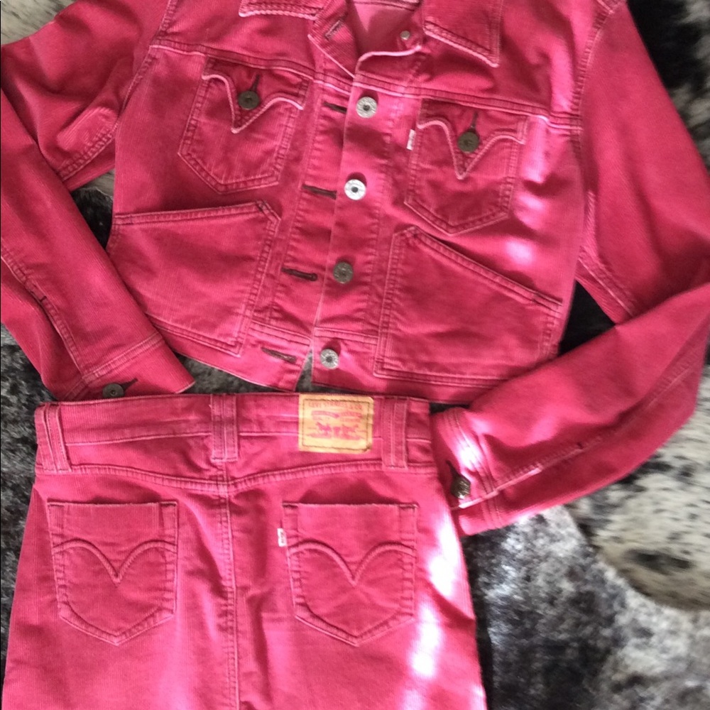 Levi’s corduroy western jacket and skirt.